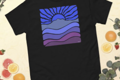 Groovy-Retro-Mt-Tamalpais-Sun-Landscape-Design-Unisex-100-cotton-classic-tee-short-sleeve-T-shirt-Mhana-from-Heaven©-Blue