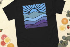 Groovy-Retro-Mt-Tamalpais-Sun-Landscape-Design-Unisex-100-cotton-classic-tee-short-sleeve-T-shirt-Mhana-from-Heaven©-Light-Blue