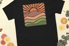 Groovy-Retro-Mt-Tamalpais-Sun-Landscape-Design-Unisex-100-cotton-classic-tee-short-sleeve-T-shirt-Mhana-from-Heaven©-Orange