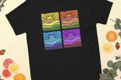 Groovy-Retro-Mt-Tamalpais-Sun-Landscape-Design-Unisex-100-cotton-classic-tee-short-sleeve-T-shirt-Mhana-from-Heaven©-X4-Rainbow