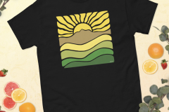 Groovy-Retro-Mt-Tamalpais-Sun-Landscape-Design-Unisex-100-cotton-classic-tee-short-sleeve-T-shirt-Mhana-from-Heaven©-Yellow