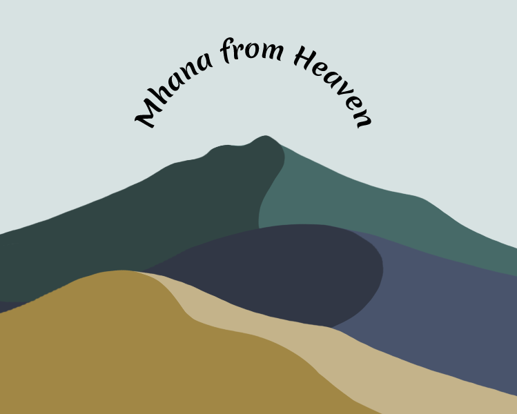 Mhana from Heaven Logo Mountain and 3 colors. golden, dark blue, and Green.