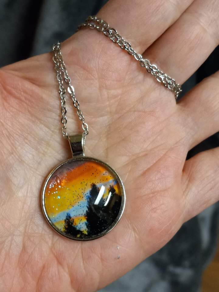 Glass Dome Pendent California Redwoods Sunset with 18" Chain
