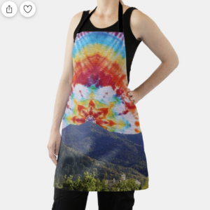 All-Over Print Tie Dye Mt Tamalpais Sky Apron Medium Woman Model