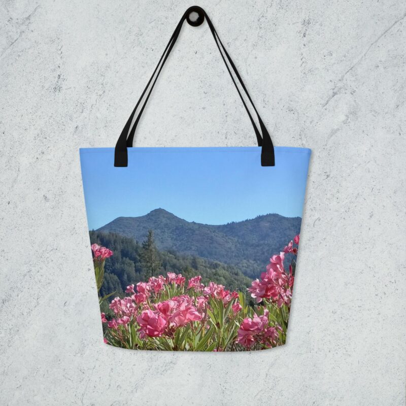 Mt Tamalpais Pink Flowers All-Over Print Large Tote Bag
