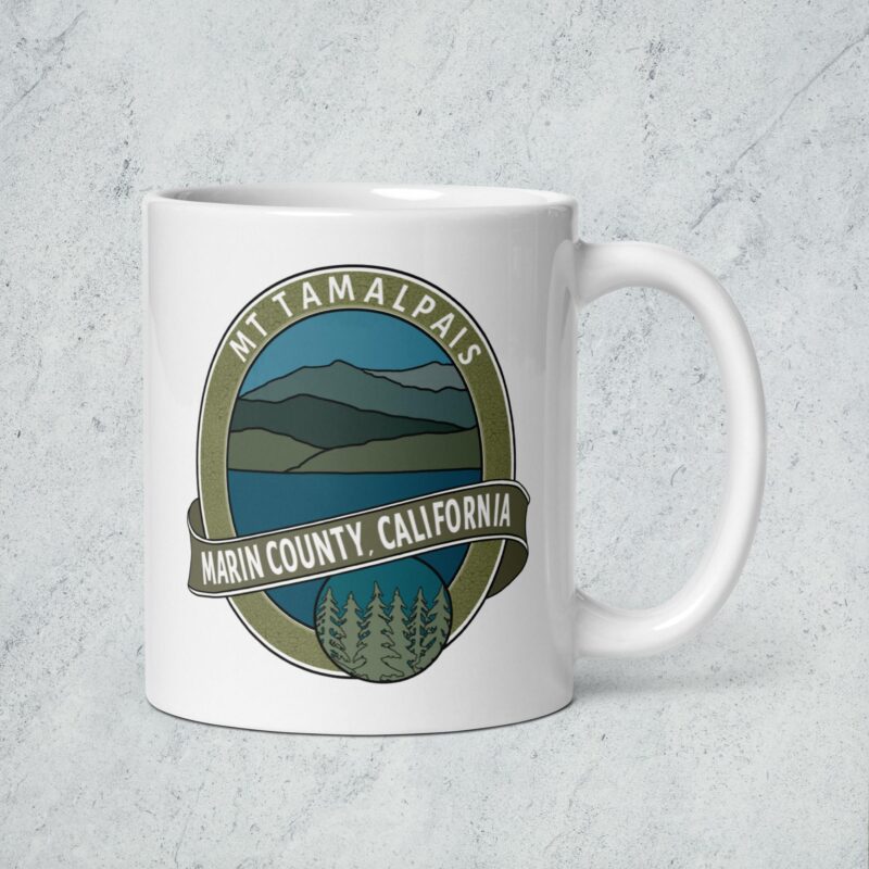 White glossy mug Oval Mt Tamalpais Marin County California Collector's Design