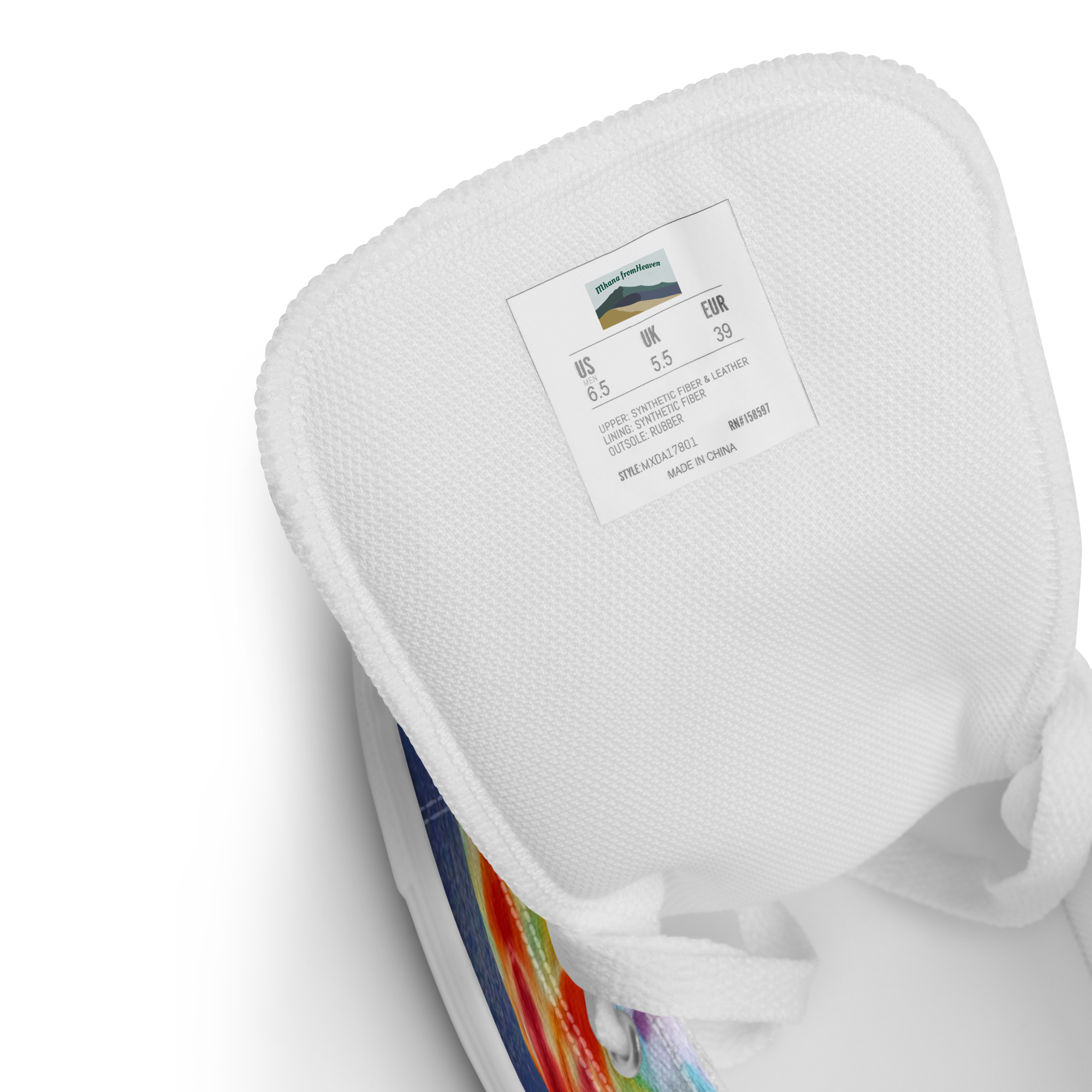 Men’s high top canvas shoes Tie Dye Mt Tamalpais Sky Design - Image 14