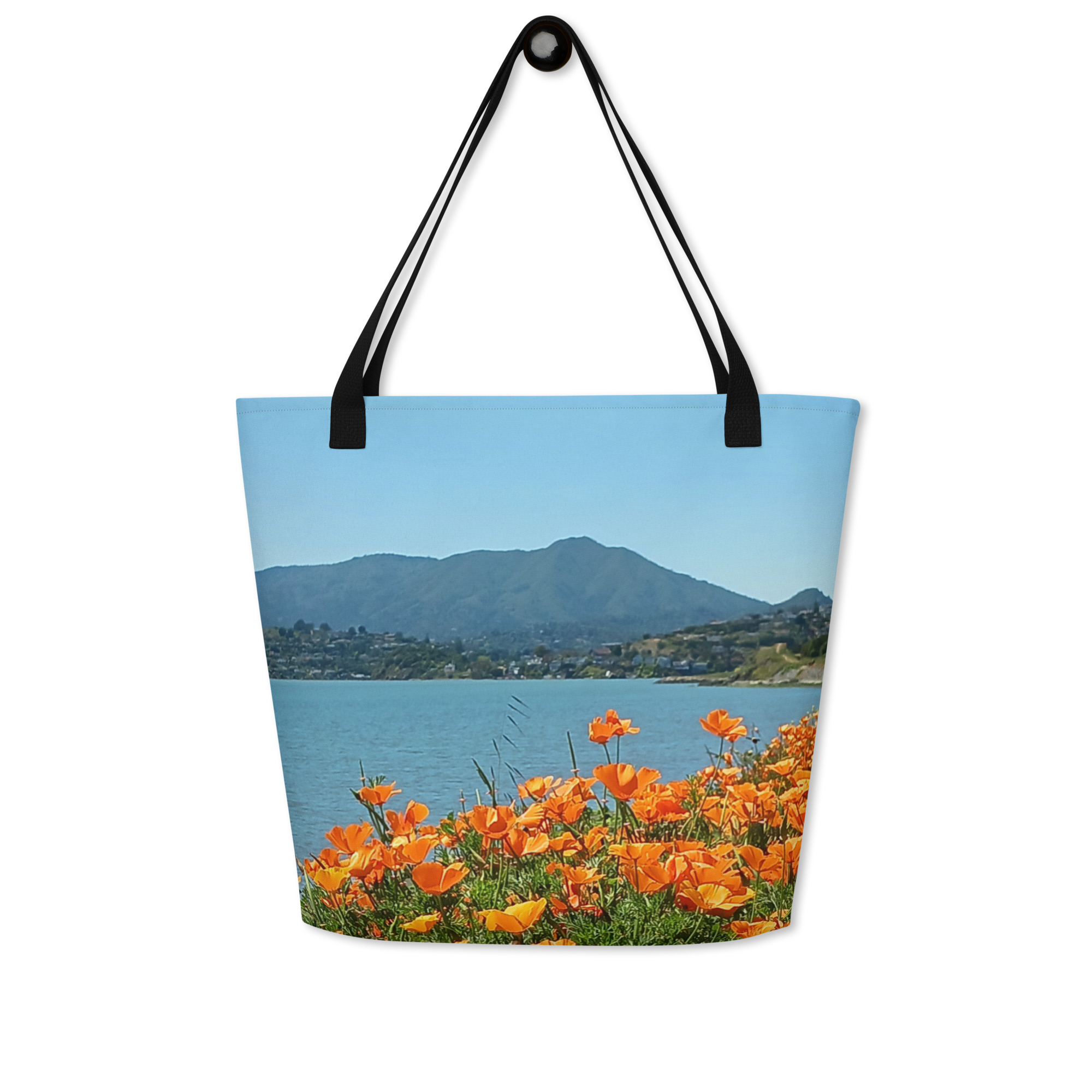 All-Over Print Large Tote Bag Mt Tamalpais California Poppies - Image 2