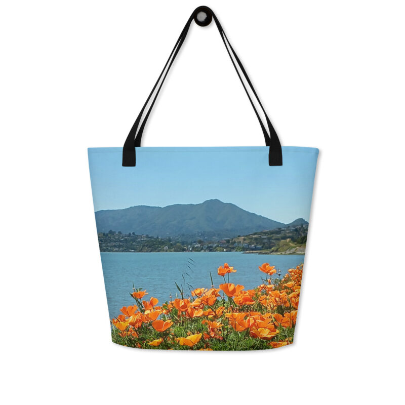 All-Over Print Large Tote Bag Mt Tamalpais California Poppies