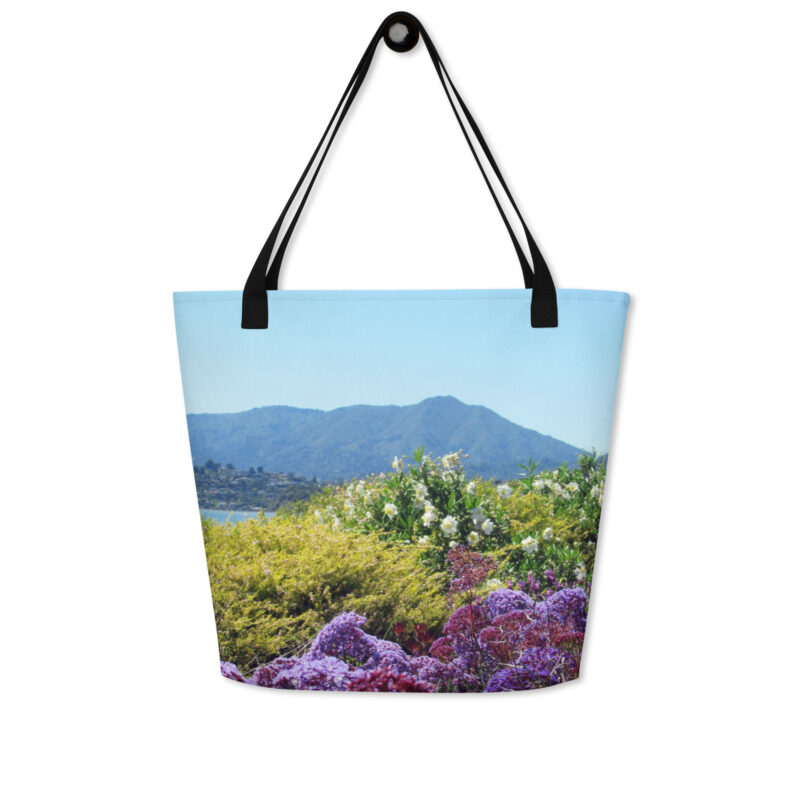 All-Over Print Large Tote Bag Mt Tamalpais Purple Flowers