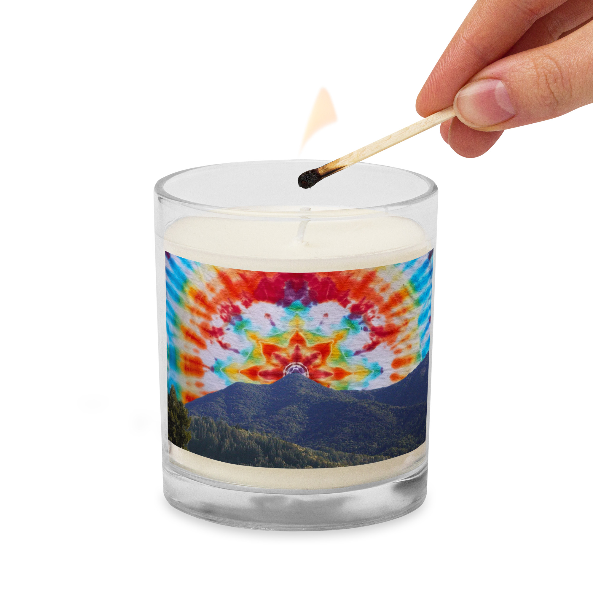 Glass jar soy wax candle Tie Dye Mt Tamalpais Sky Design - Image 2