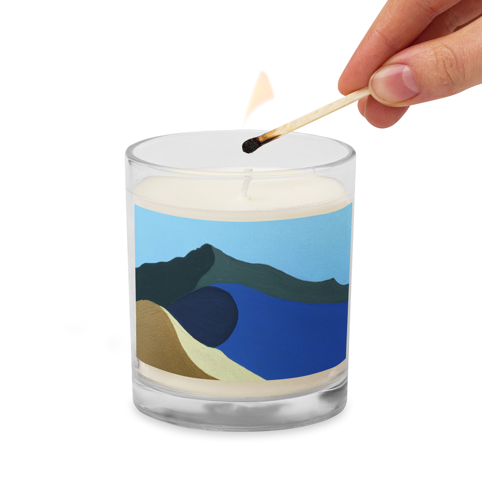 Glass jar soy wax candle Colors of Mt Tamalpais Painting - Image 2