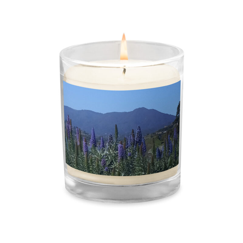 Glass jar soy wax candle Mt Tamalpais Purple Flowers Tiburon