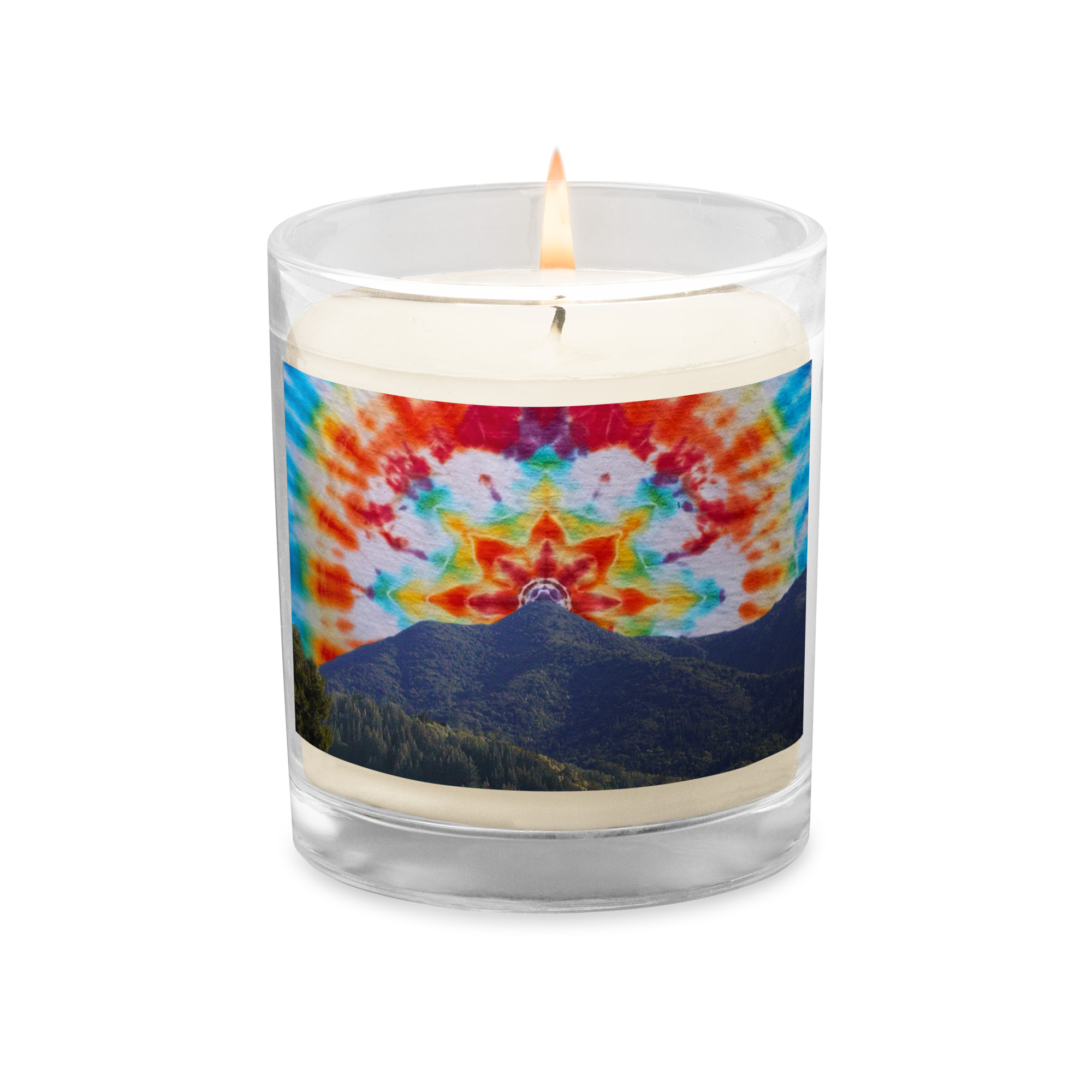 Glass jar soy wax candle Tie Dye Mt Tamalpais Sky Design