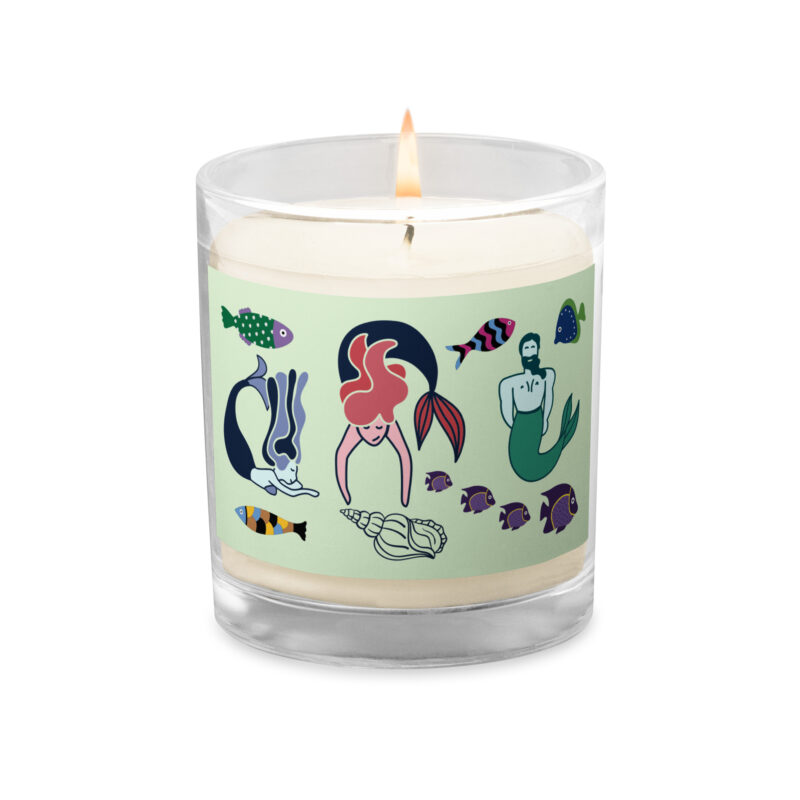 Glass jar soy wax candle 3 Little Mermaids and Fish Design