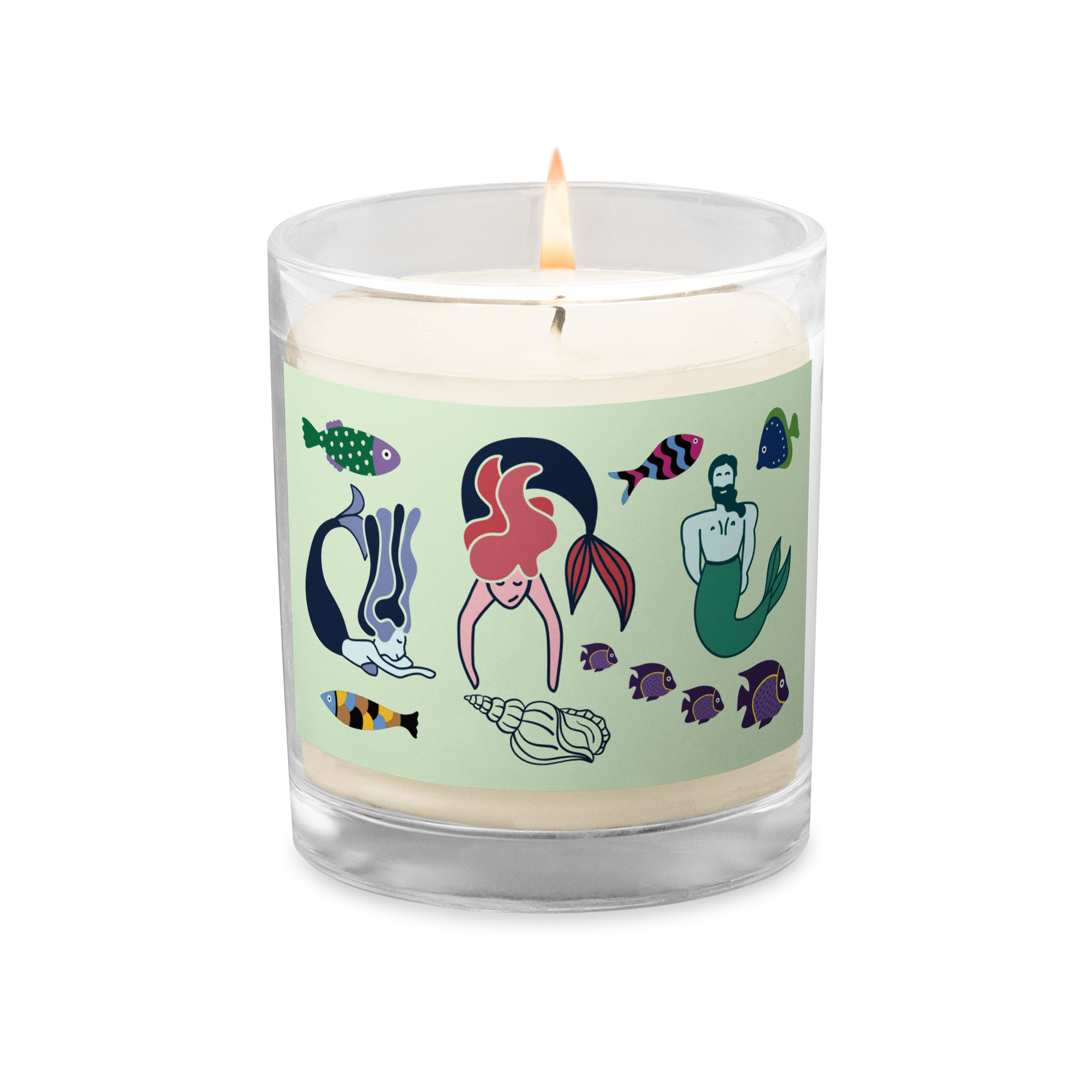 Glass jar soy wax candle 3 Little Mermaids and Fish Design