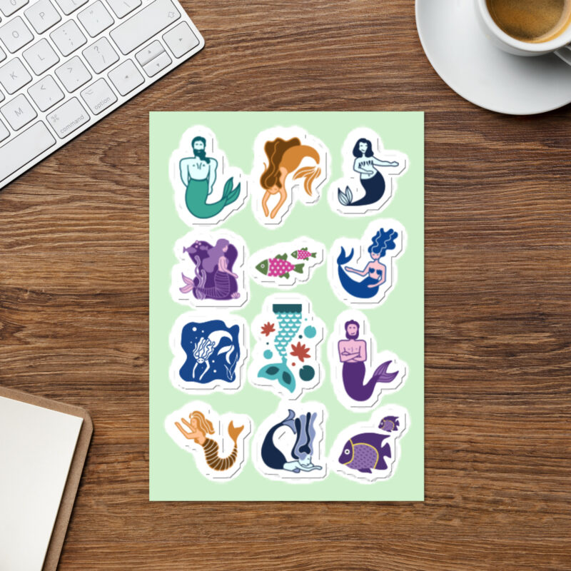 Sticker sheet Mermaids Mermen and Fish