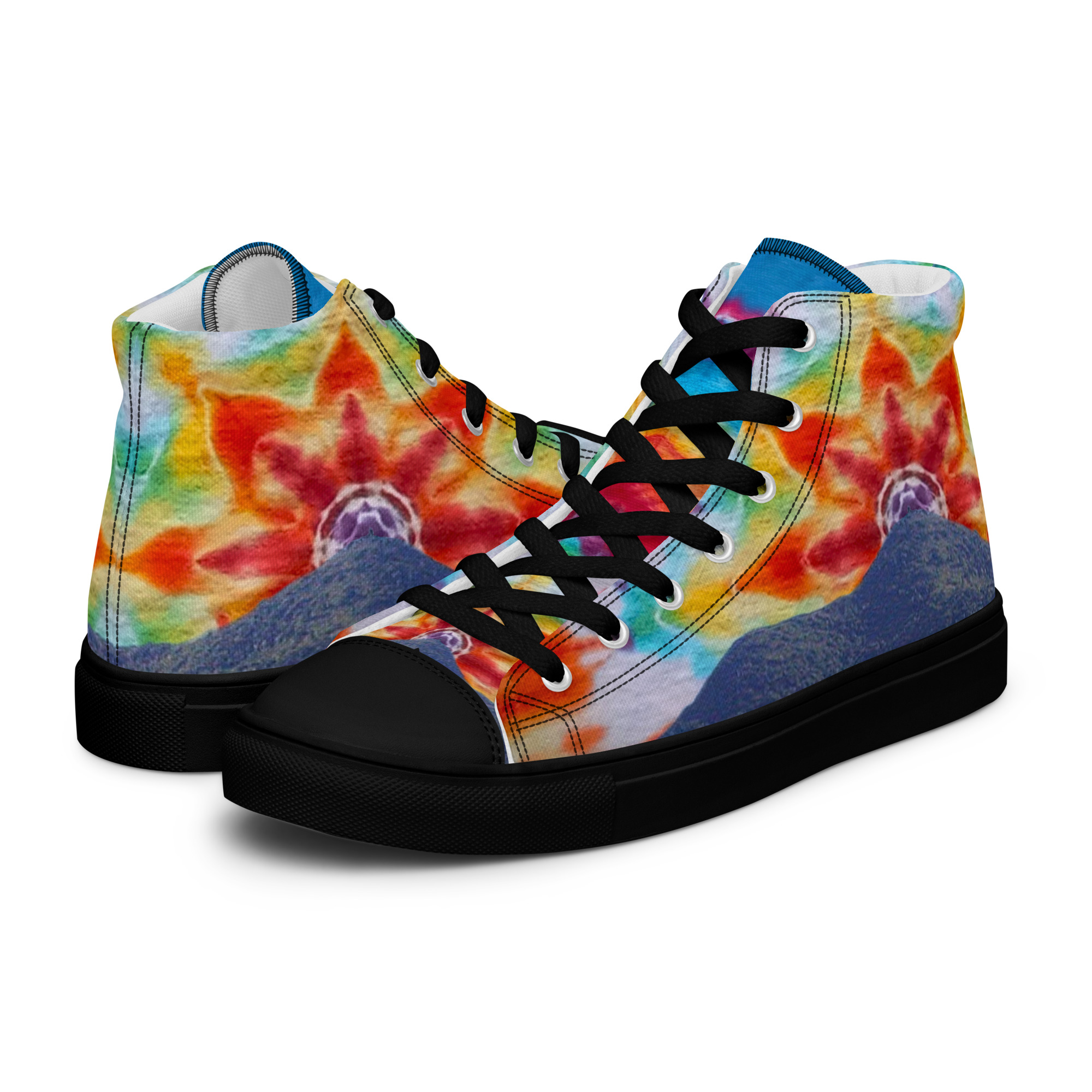 Men’s high top canvas shoes Tie Dye Mt Tamalpais Sky Design