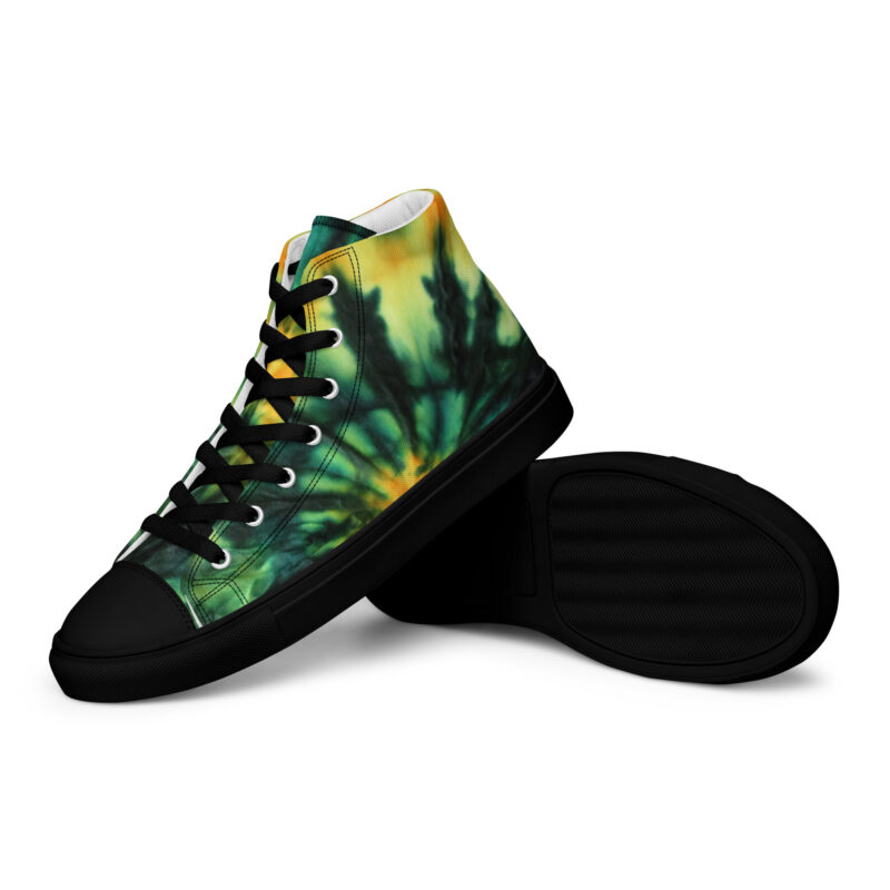 Men’s high top canvas shoes Tie Dye Green & Yellow Design
