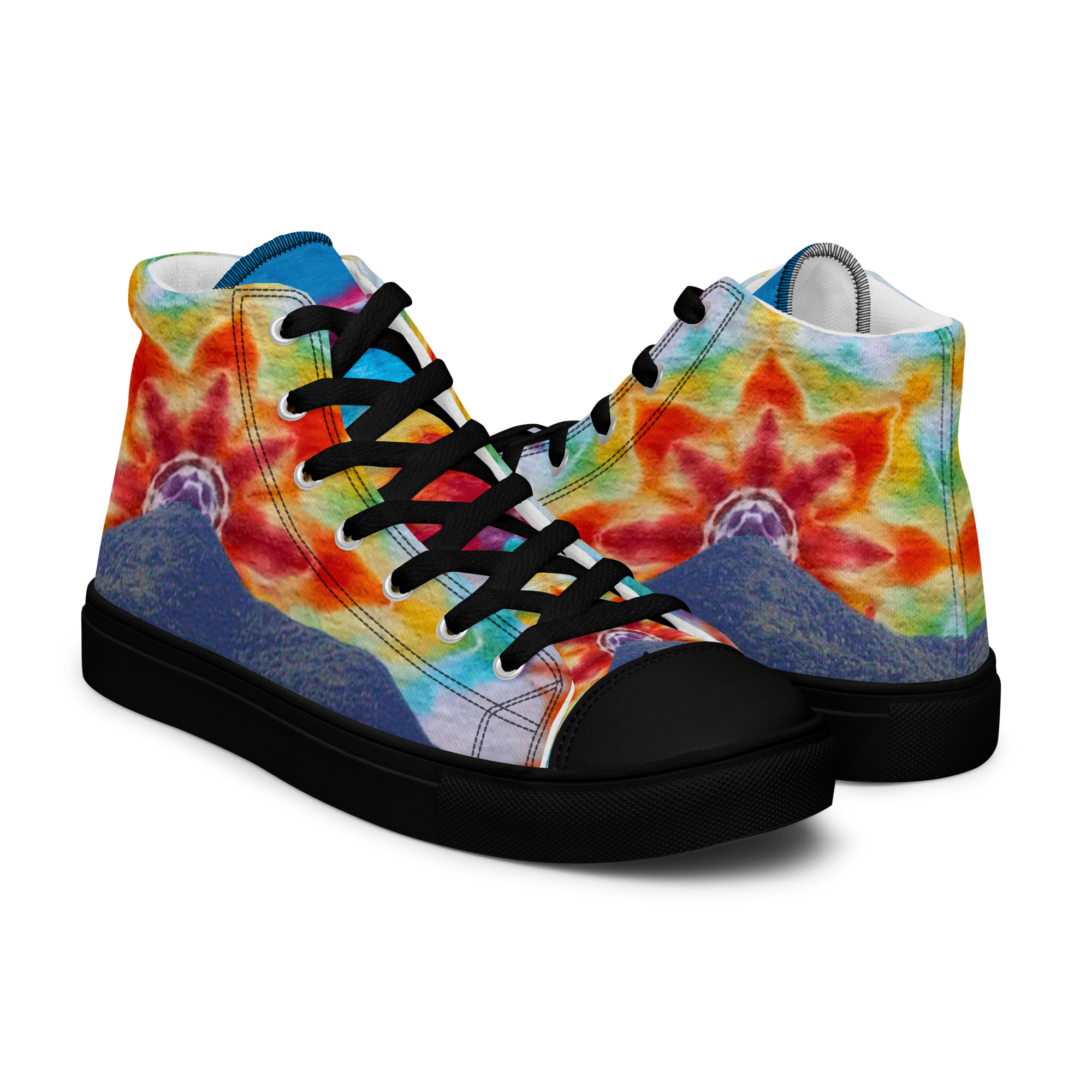 Men’s high top canvas shoes Tie Dye Mt Tamalpais Sky Design - Image 2