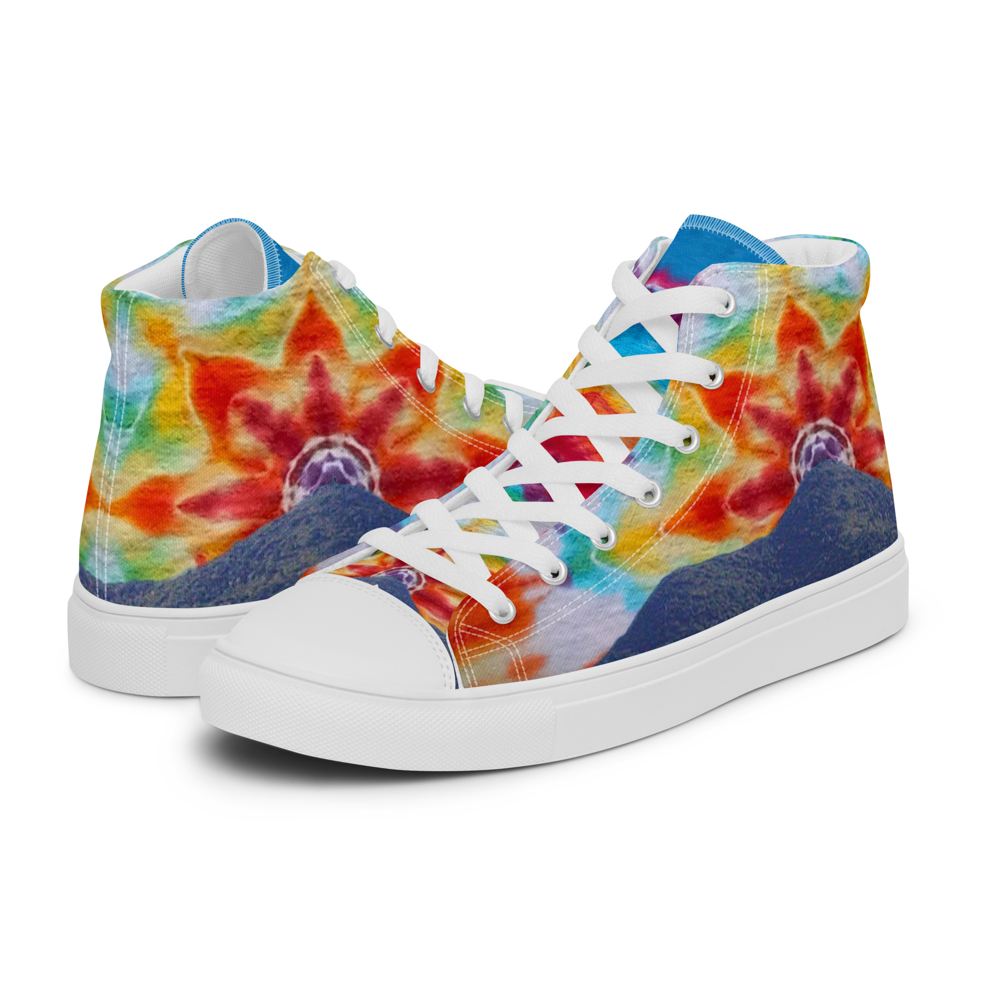 Men’s high top canvas shoes Tie Dye Mt Tamalpais Sky Design - Image 3