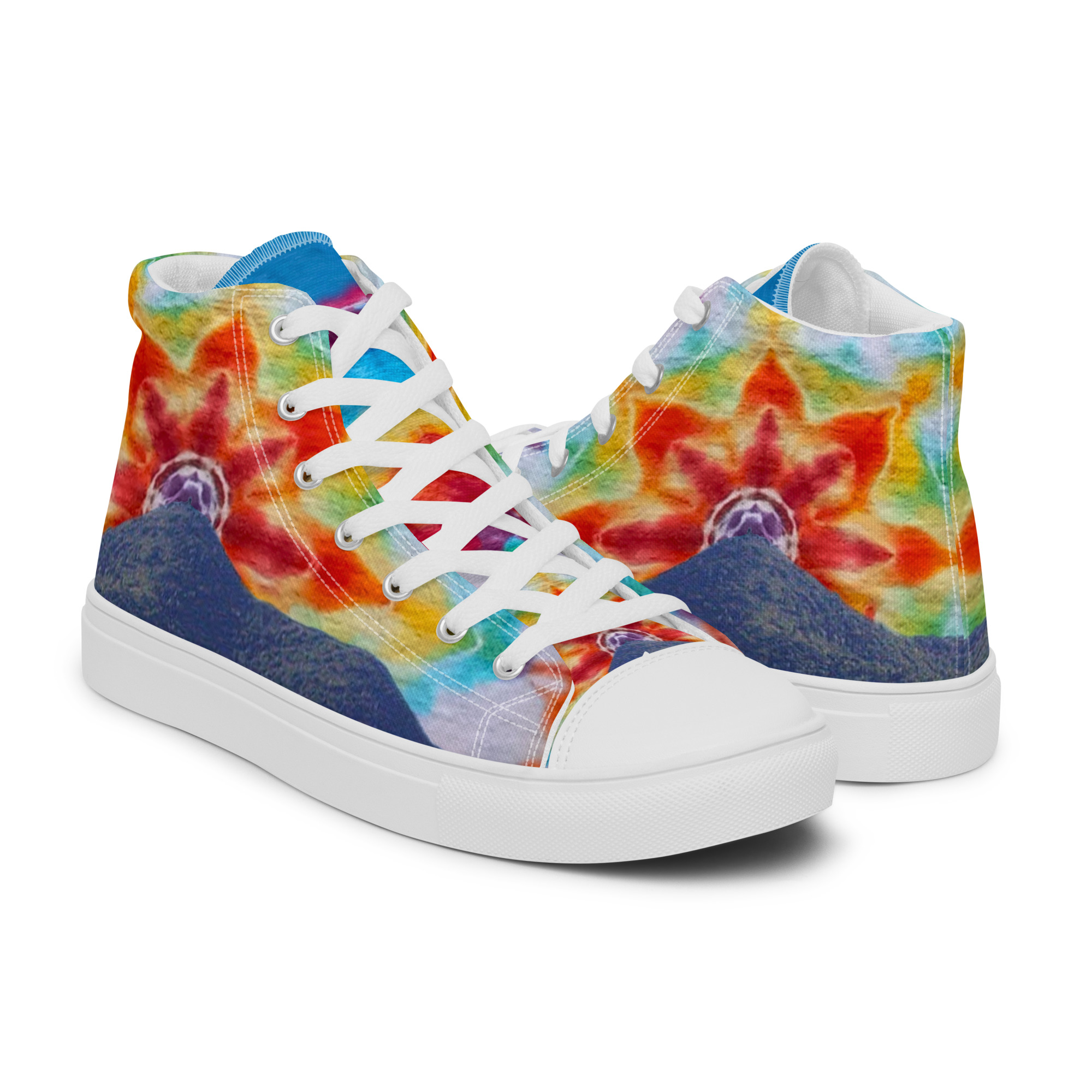 Men’s high top canvas shoes Tie Dye Mt Tamalpais Sky Design - Image 4