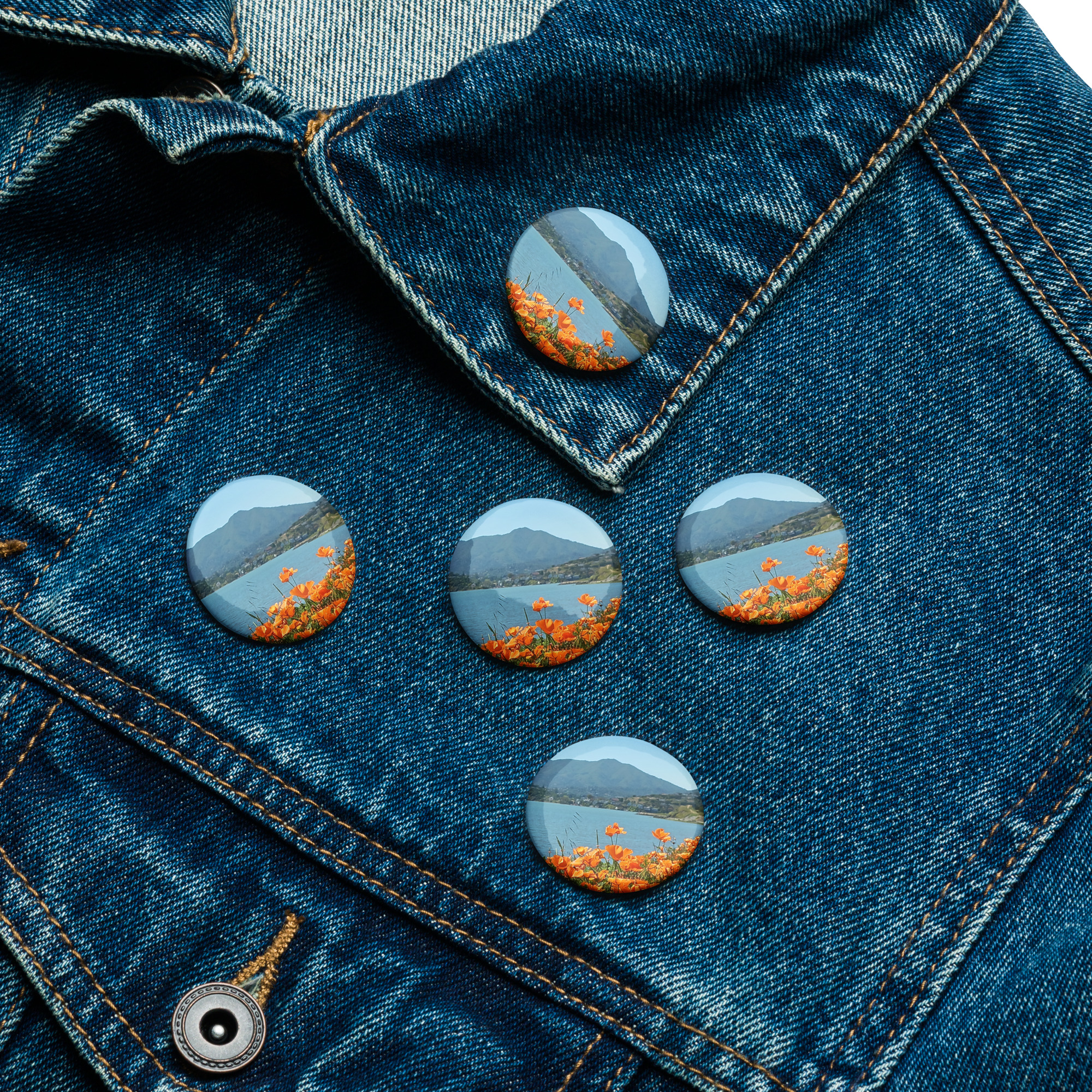 Set of pin buttons Mt Tamalpais California Poppies - Image 2