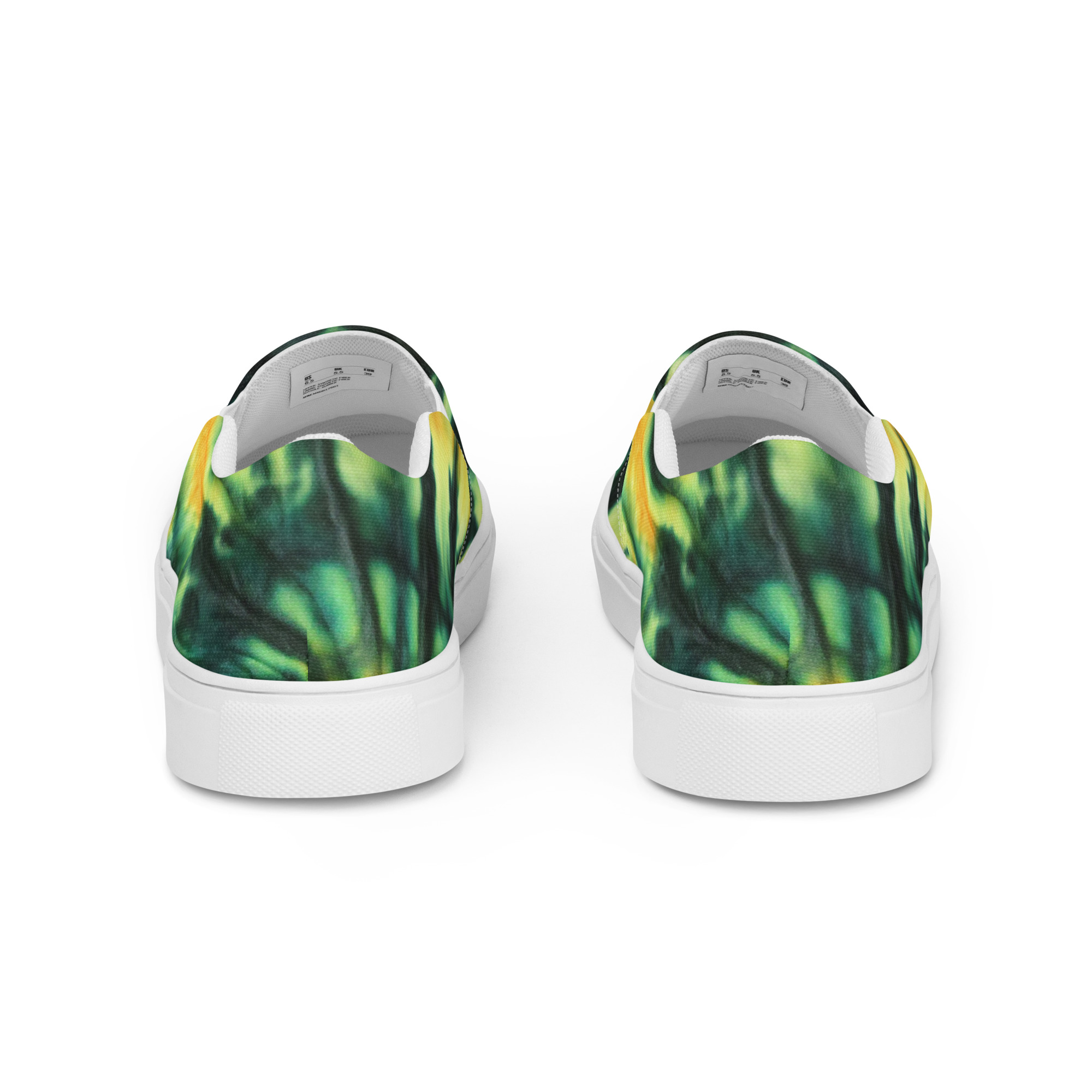 Women’s slip-on canvas shoes Tie Dye Green & Yellow Design - Image 3