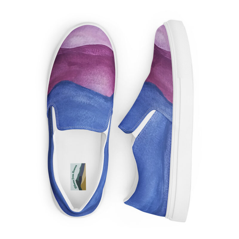 Woman's slip-on Canvas shoes Purple Painted Colors of Mt Tamalpais Design