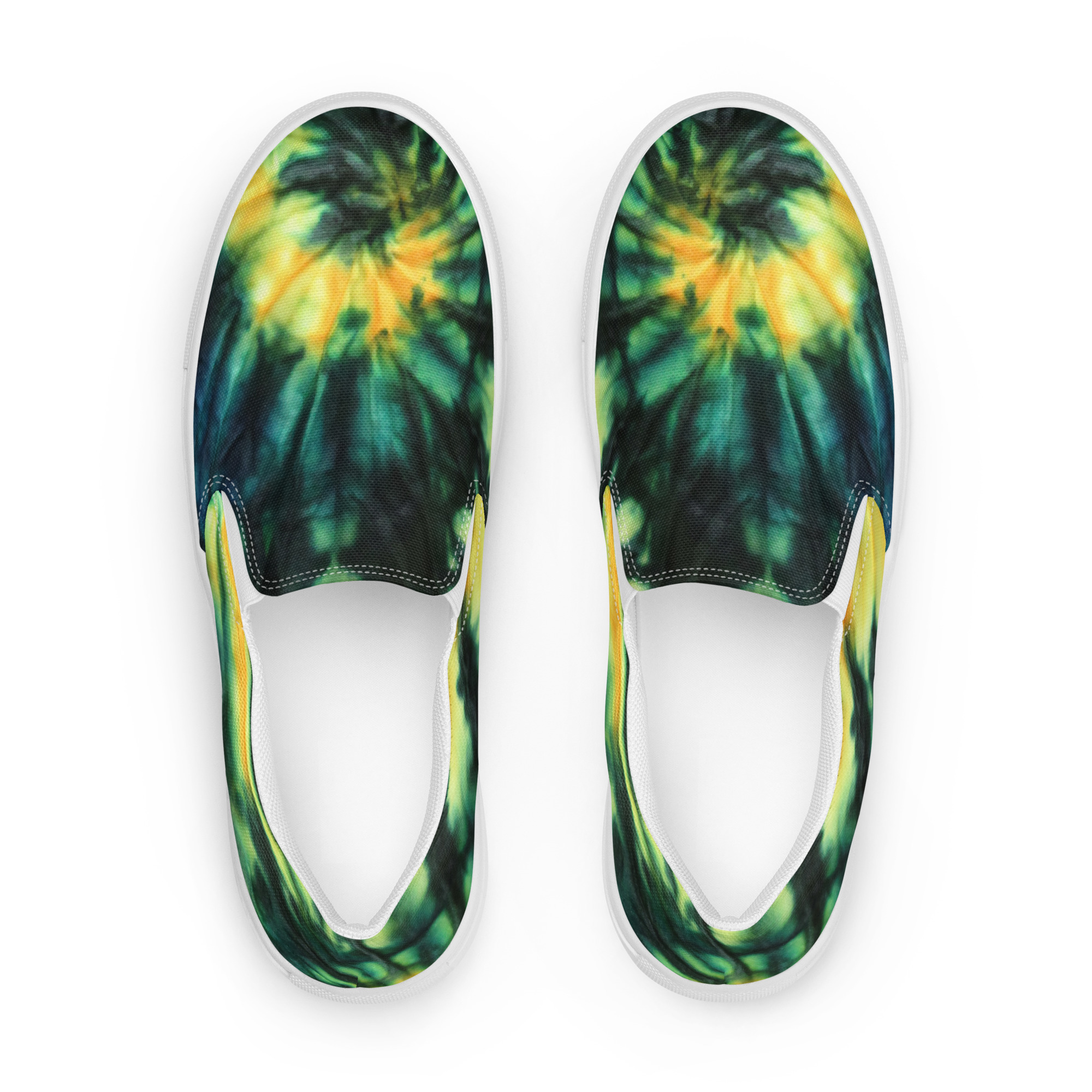 Women’s slip-on canvas shoes Tie Dye Green & Yellow Design