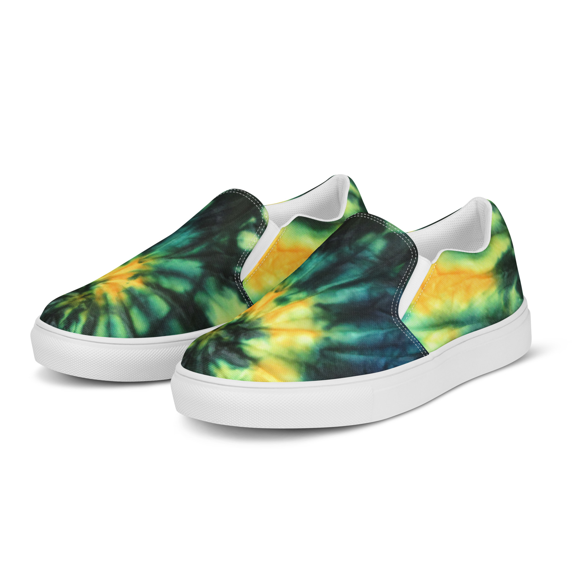 Women’s slip-on canvas shoes Tie Dye Green & Yellow Design - Image 2
