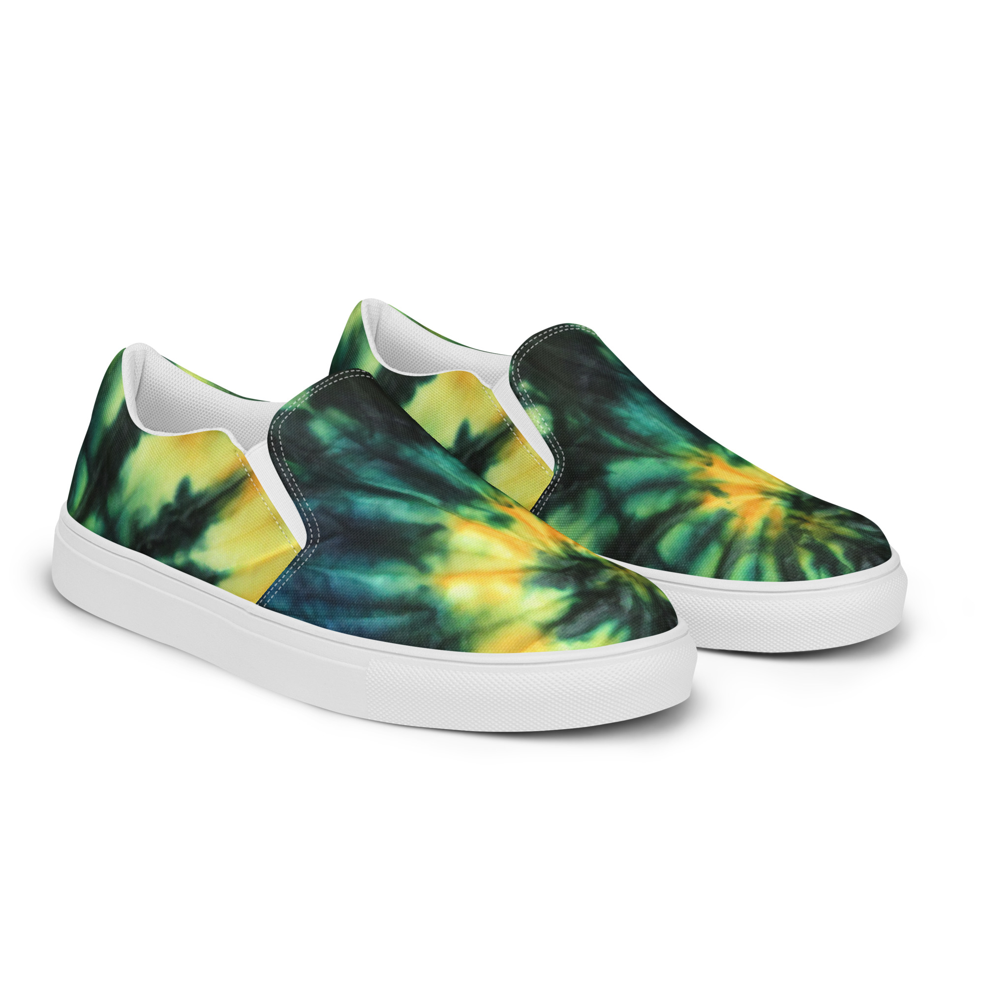 Women’s slip-on canvas shoes Tie Dye Green & Yellow Design - Image 4