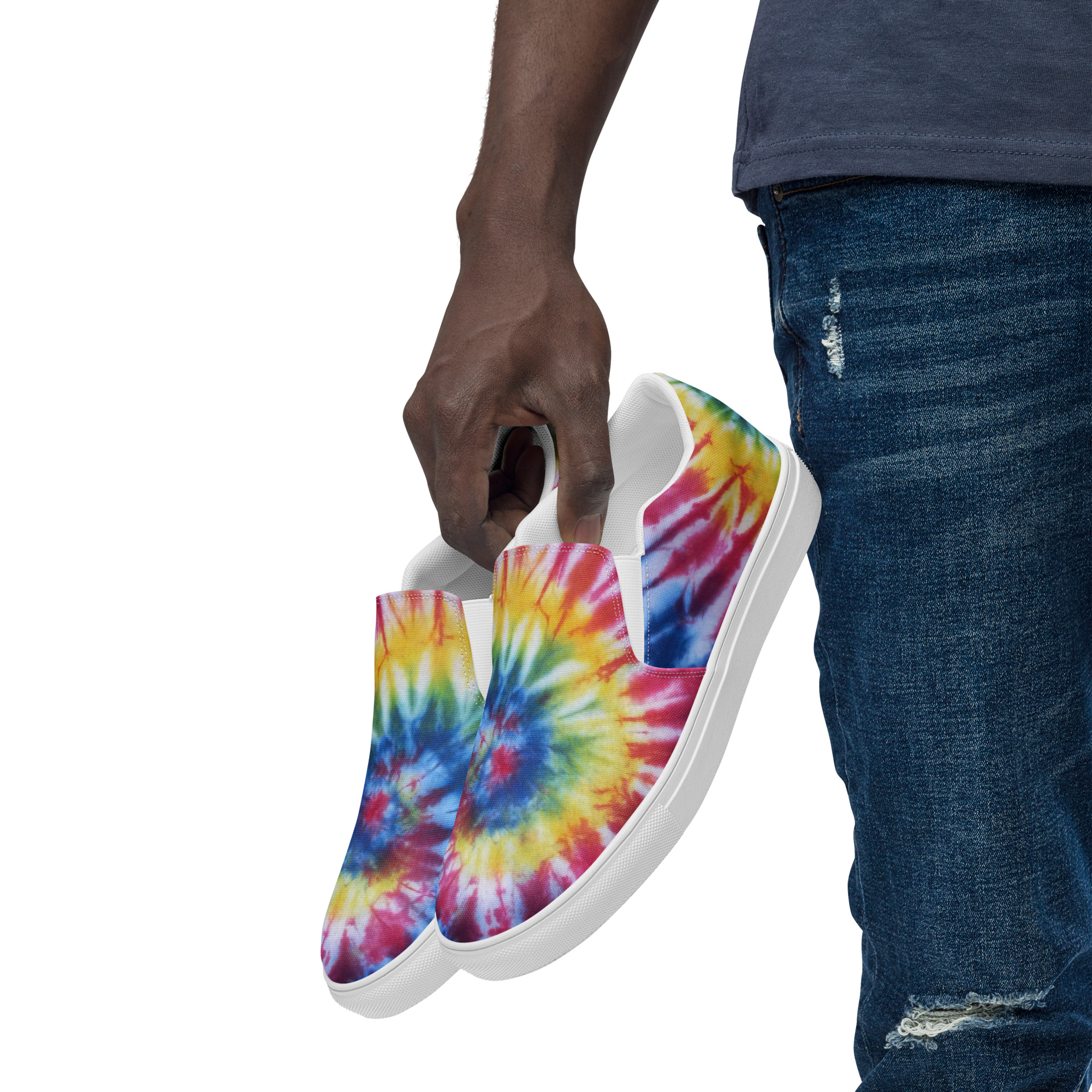 Men’s slip-on canvas shoes Tie Dye Rainbow - Image 6