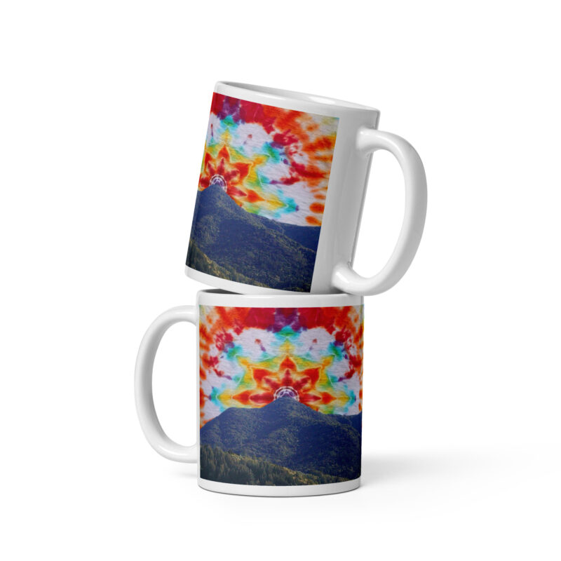 White glossy mug Tie Dye Mt Tamalpais Sky Design - 11 oz