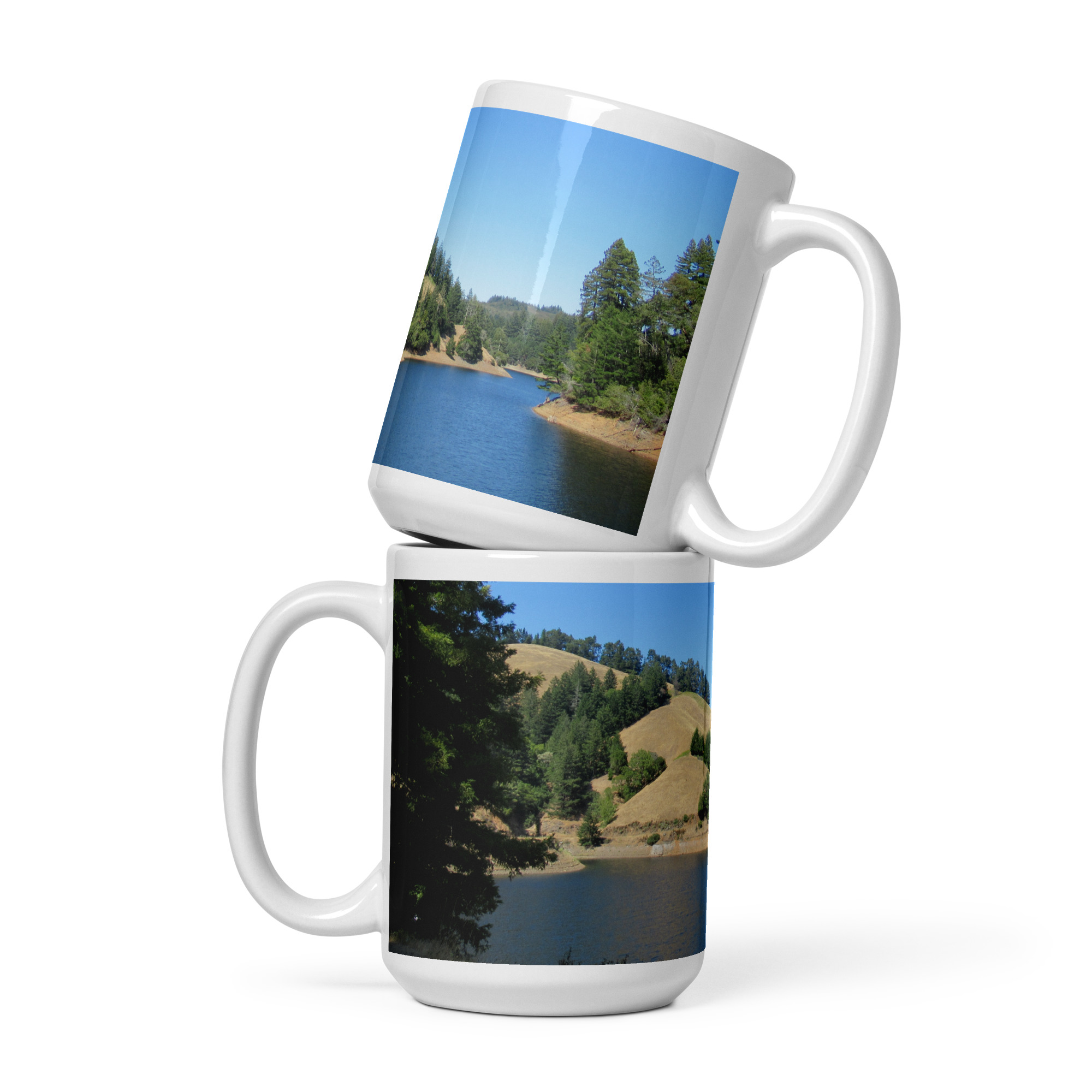 White glossy mug Alpine Lake Fairfax California