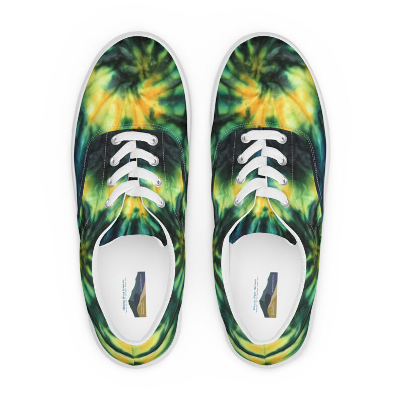 Women’s lace-up canvas shoes Tie Dye Green & Yellow Design