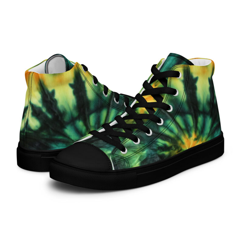 Women’s high top canvas shoes Tie Dye Green & Yellow Design