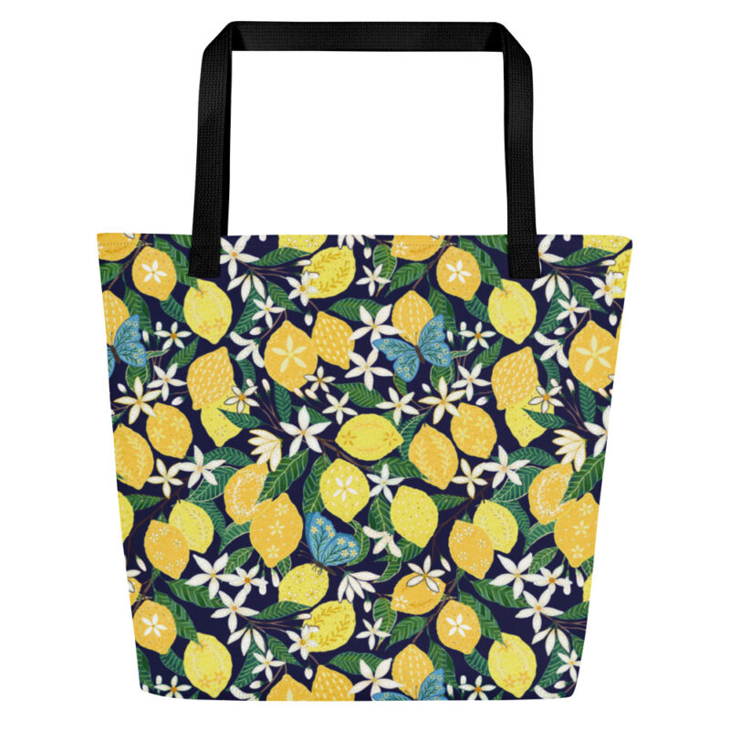 All-Over Print Large Tote Bag Lemons and Blossoms