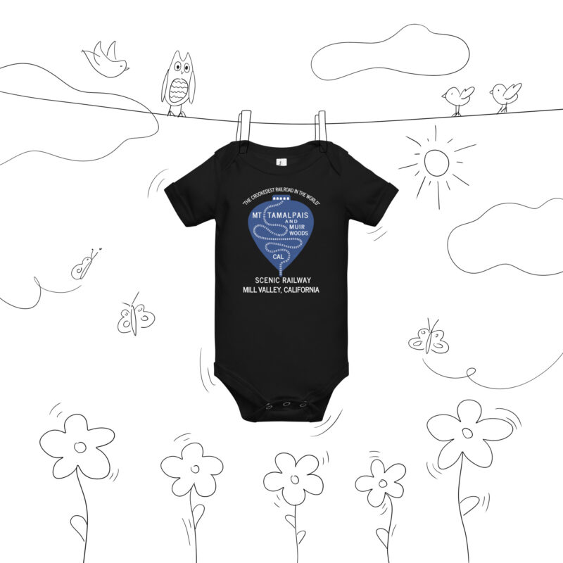 Baby short sleeve one piece 1911 Crookedest Railroad Mt Tamalpais and Muir Woods Ca White Text
