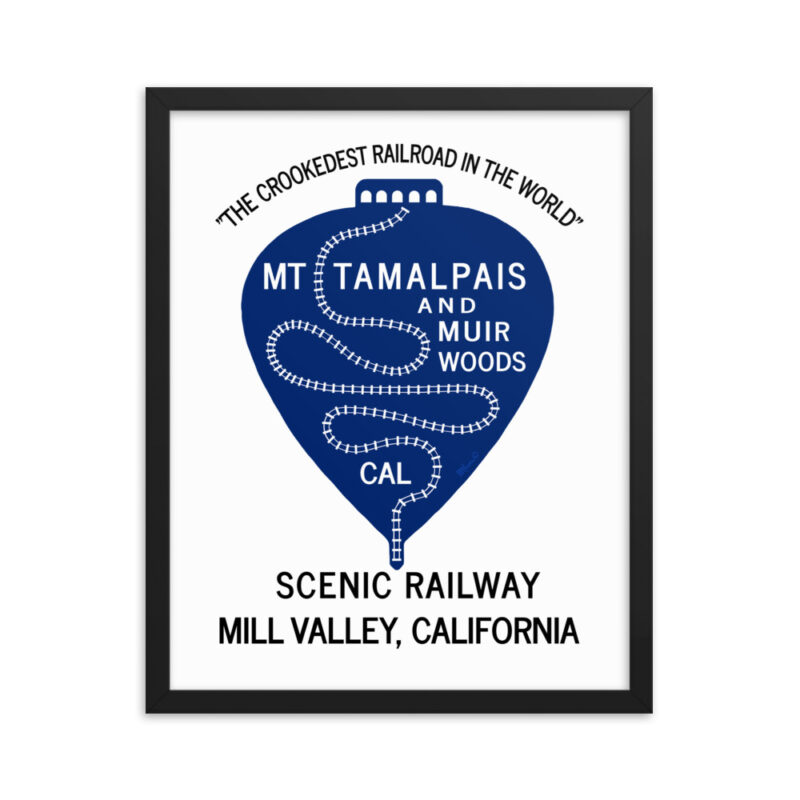 Framed poster - 1911 Crookedest Railroad Mt Tamalpais Muir Woods CA