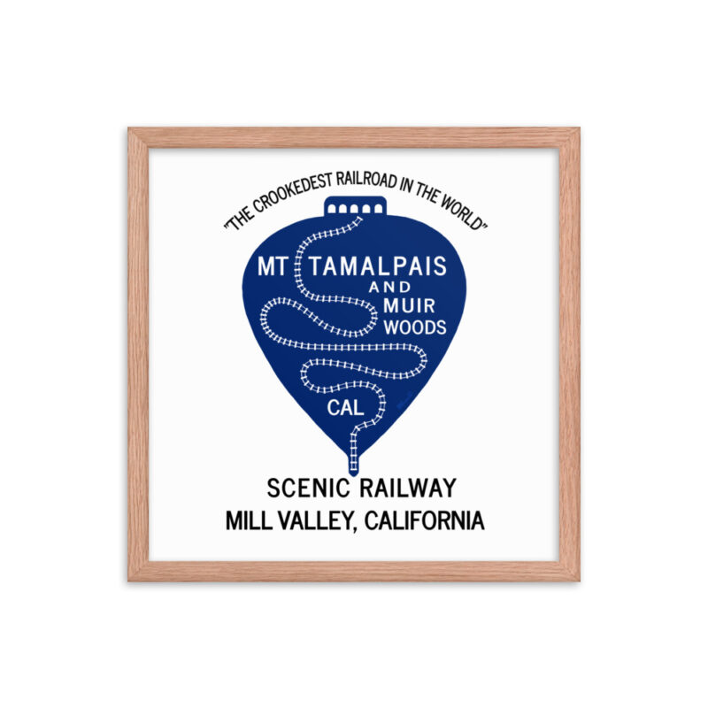 Framed poster - 1911 Crookedest Railroad Mt Tamalpais Muir Woods CA - Red Oak, 16×16