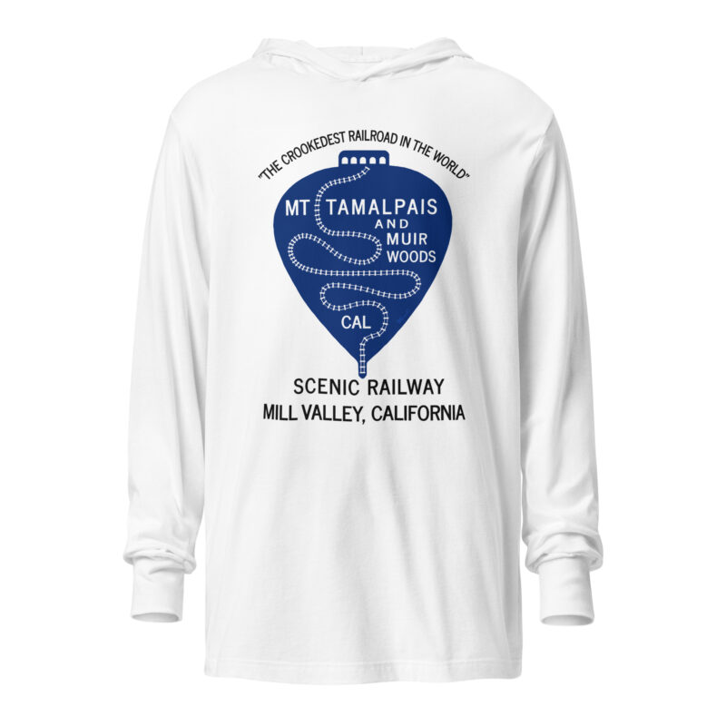 Hooded long-sleeve tee 1911 Crookedest Railroad Mt Tamalpais and Muir Woods CA Black Text