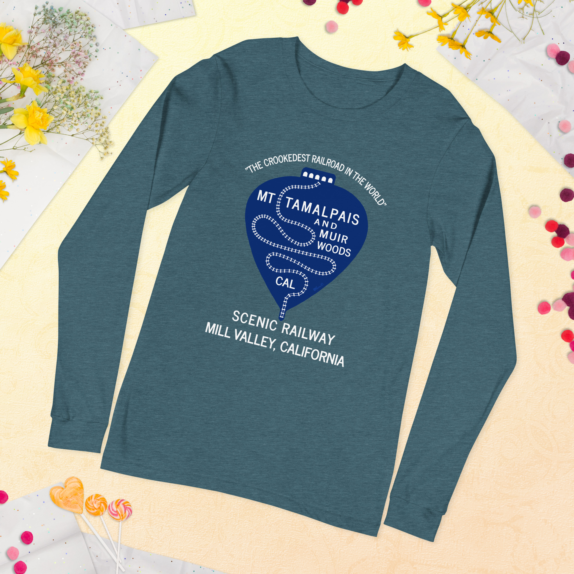 Unisex Long Sleeve Tee 1911 Crookedest Railroad Mt Tamalpais Muir Woods CA White Text - Image 8