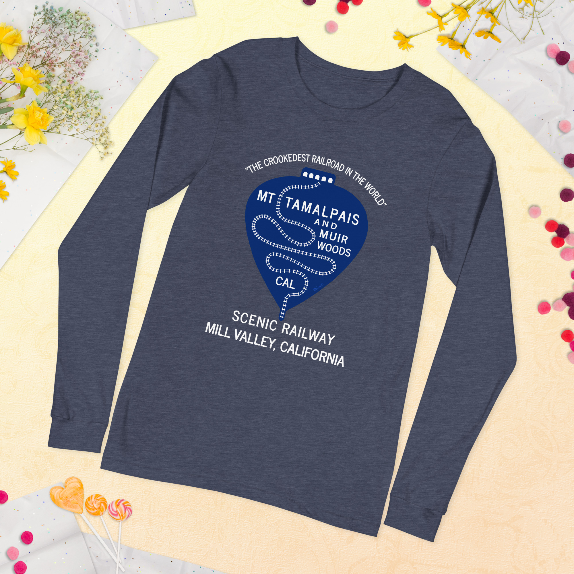 Unisex Long Sleeve Tee 1911 Crookedest Railroad Mt Tamalpais Muir Woods CA White Text - Image 7