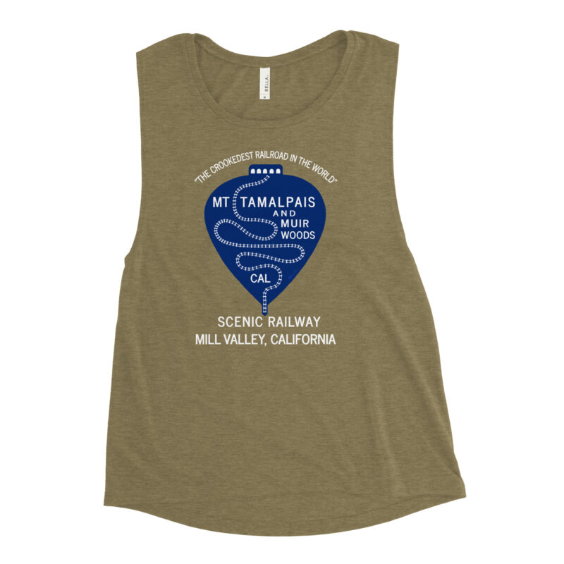 Ladiesā Muscle Tank 1911 Crookedest Railroad Mt Tamalpais Muir Woods CA White Text