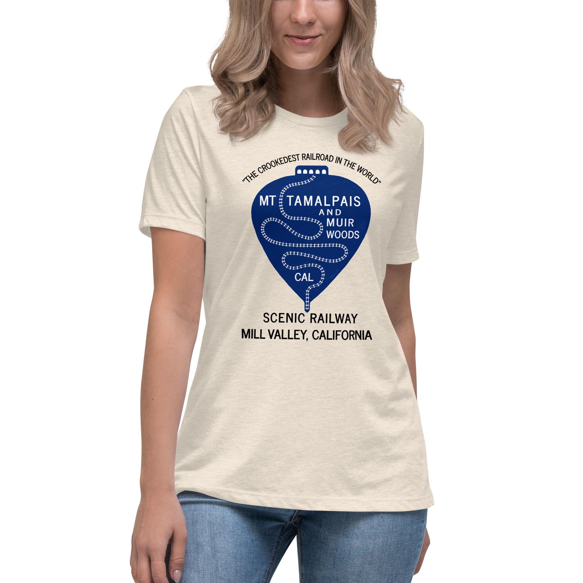 Women's Relaxed T-Shirt 1911 Crookedest Railroad Mt Tamalpais and Muir Woods CA Black Text - Image 7