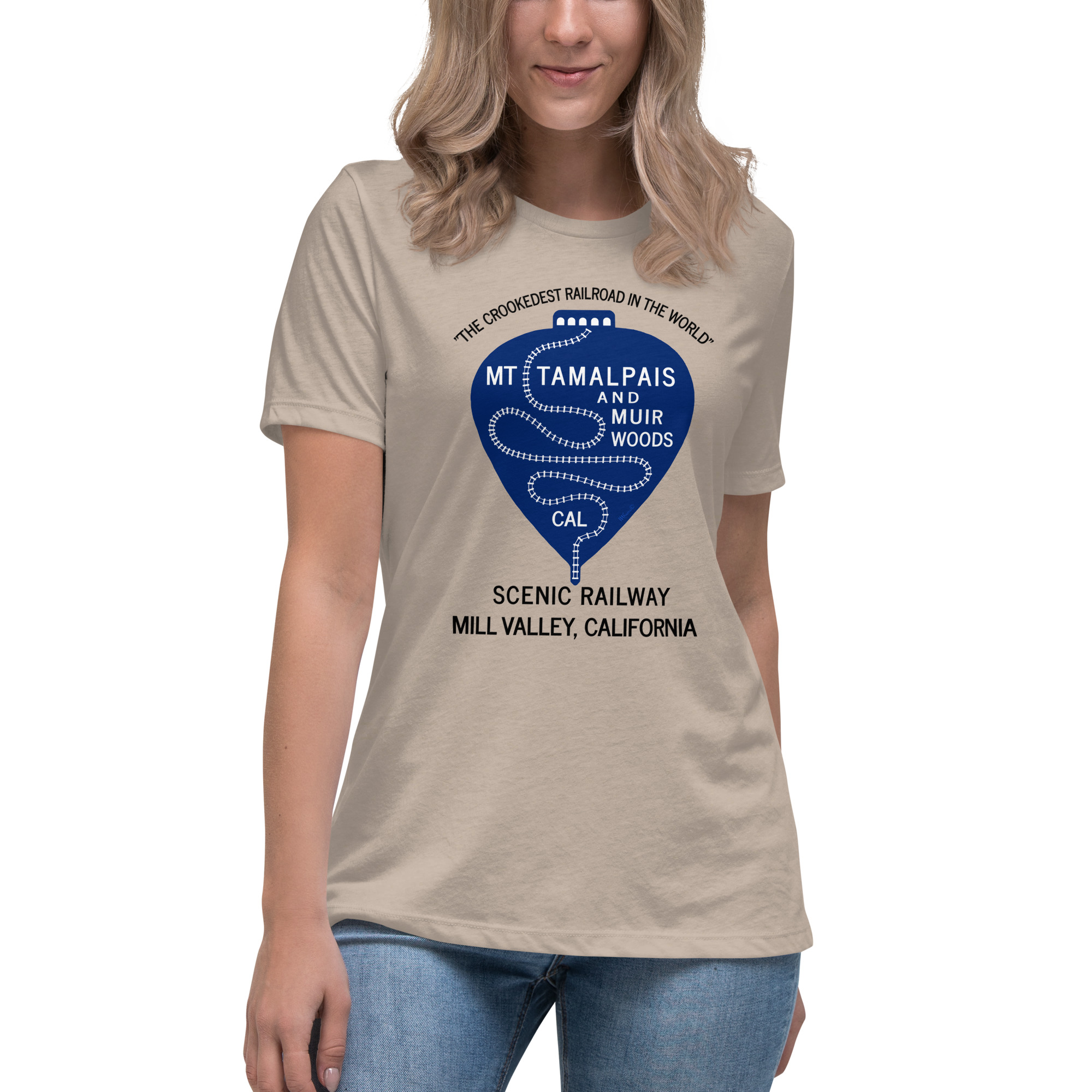 Women's Relaxed T-Shirt 1911 Crookedest Railroad Mt Tamalpais and Muir Woods CA Black Text - Image 5