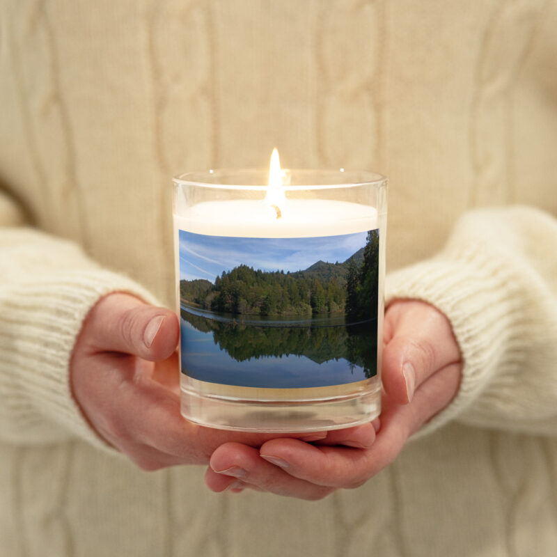 Glass jar soy wax candle Reflections of Mt Tamalpais Lake Laganitas California
