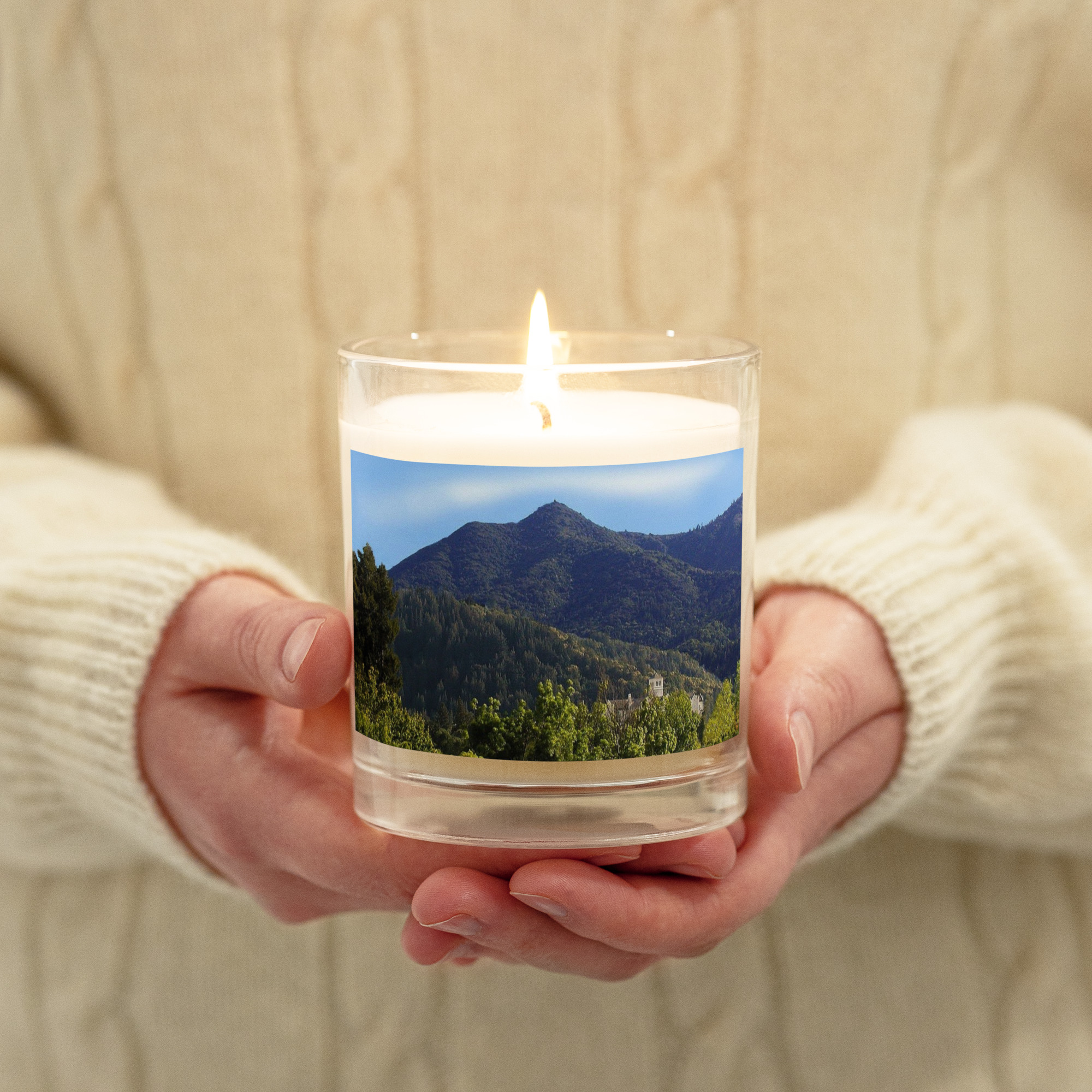 Glass jar soy wax candle Mt Tamalpais Church Tower