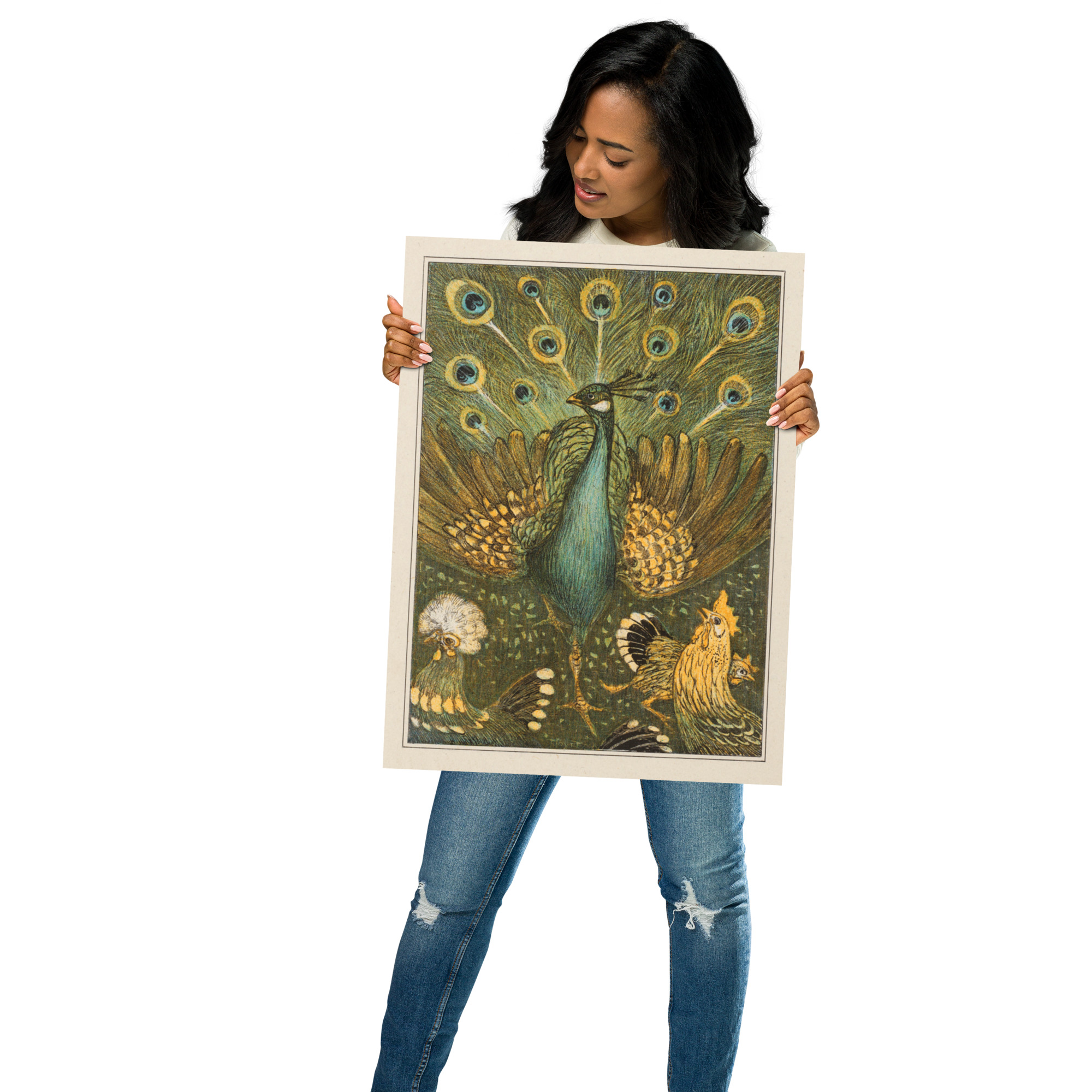 Photo paper poster Peacock and Chickens Pauw met kippen, Theo van Hoytema 1878-1910